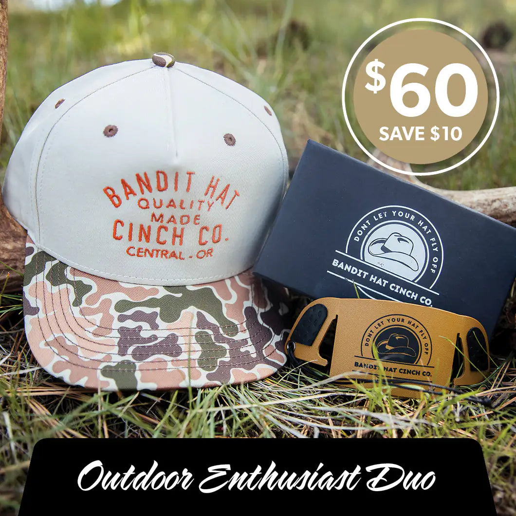 Outdoor Enthusiast dua include a camp cap and coyote brown hat cinch perfect fits for the outdoorsman