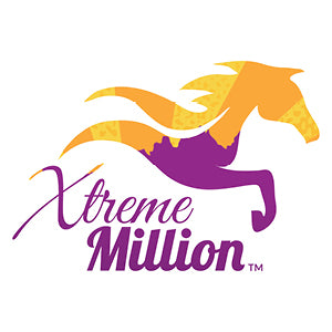 Logo of Xtreme Million with a stylized horse in orange and purple on a white background